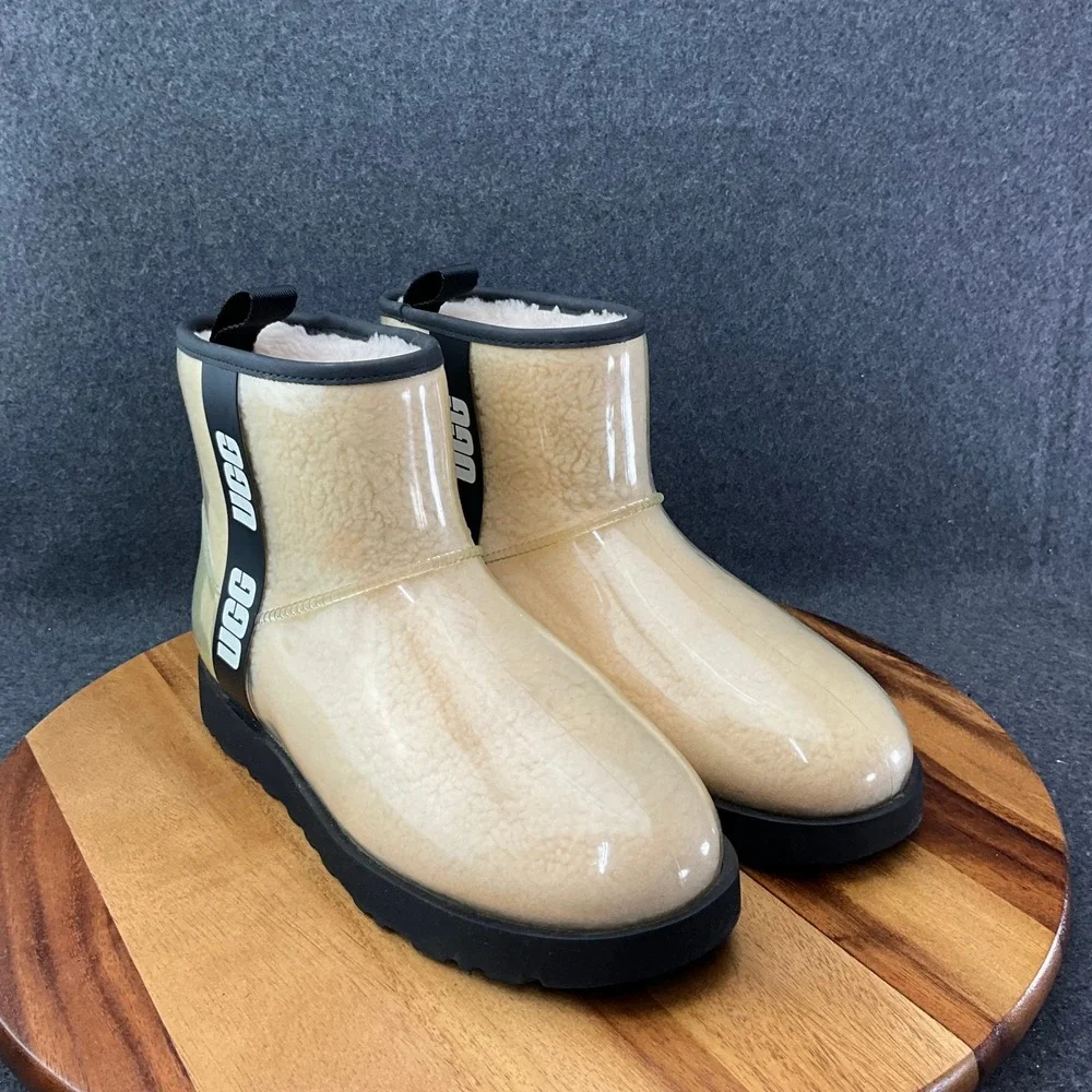 Ugg Classic Mini Clear Natural /Black Women's Waterproof Rain Boots US 11